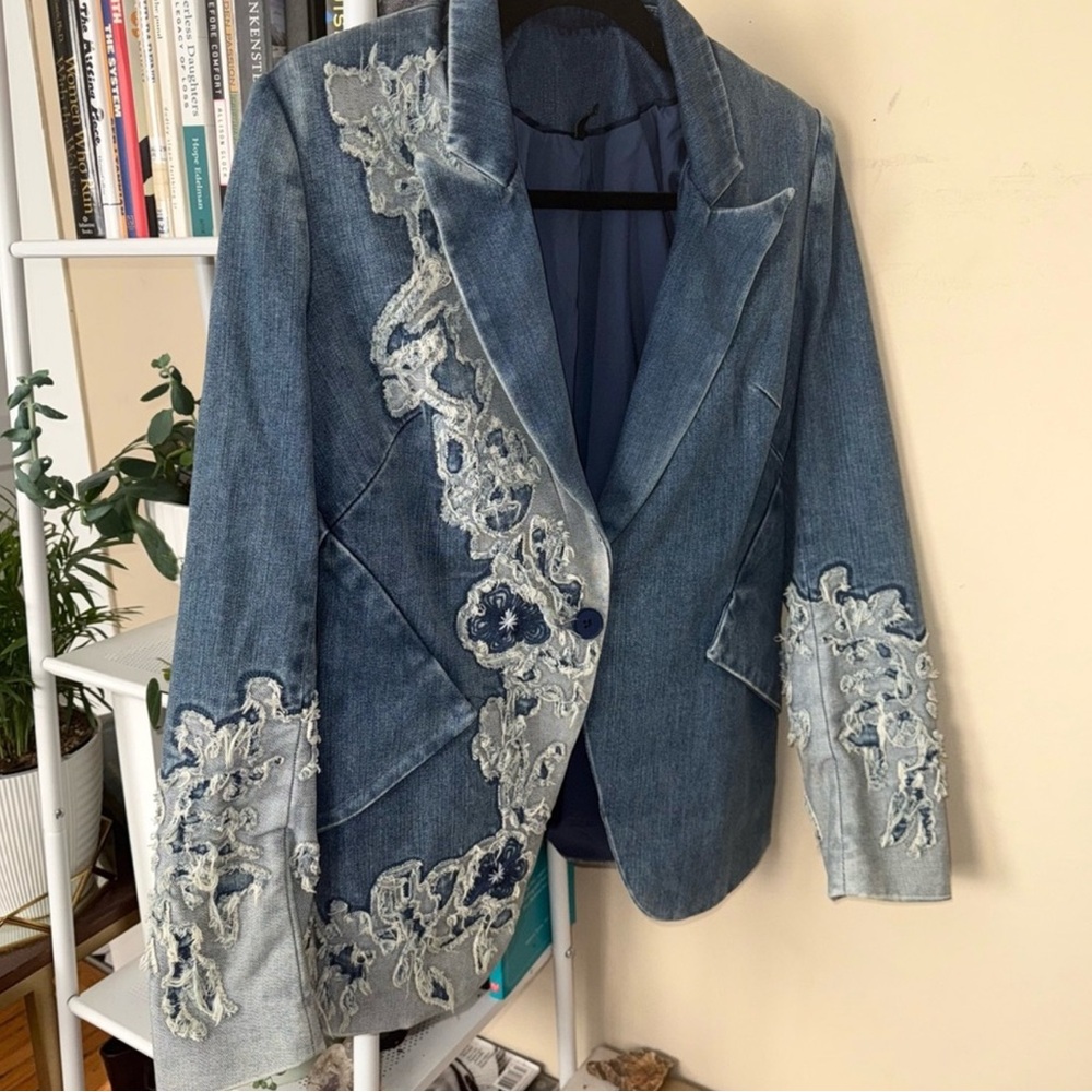 Embroidered Denim Blazer